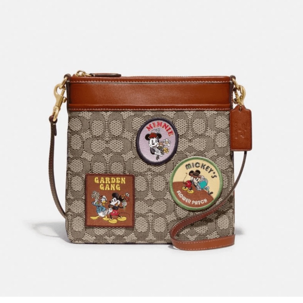 Coach Tan and Brown Crossbody Bag with Character Patches